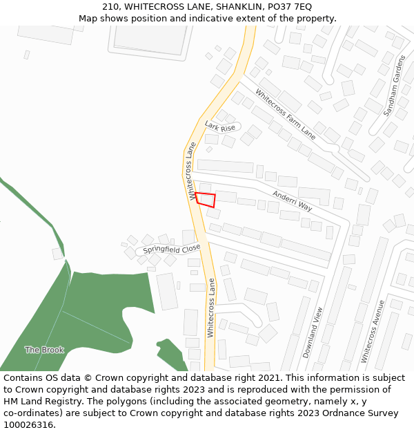 210, WHITECROSS LANE, SHANKLIN, PO37 7EQ: Location map and indicative extent of plot