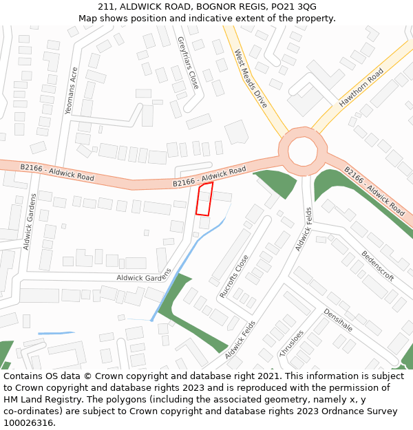 211, ALDWICK ROAD, BOGNOR REGIS, PO21 3QG: Location map and indicative extent of plot