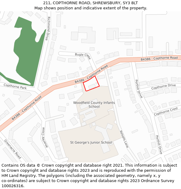 211, COPTHORNE ROAD, SHREWSBURY, SY3 8LT: Location map and indicative extent of plot