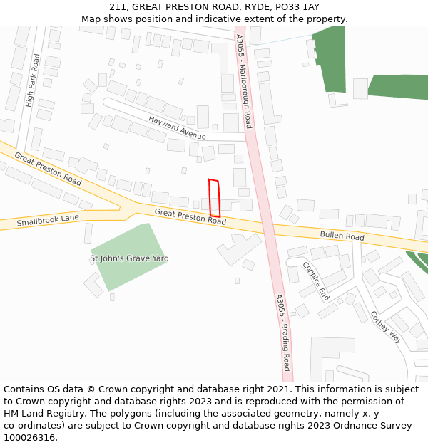 211, GREAT PRESTON ROAD, RYDE, PO33 1AY: Location map and indicative extent of plot