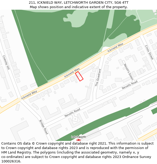 211, ICKNIELD WAY, LETCHWORTH GARDEN CITY, SG6 4TT: Location map and indicative extent of plot