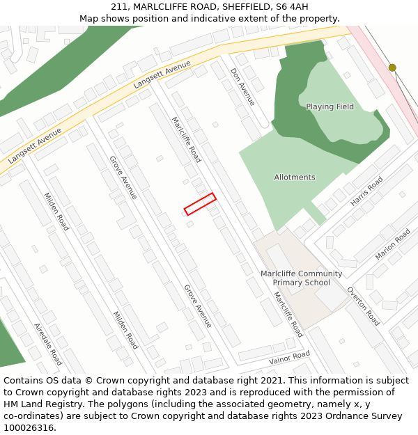211, MARLCLIFFE ROAD, SHEFFIELD, S6 4AH: Location map and indicative extent of plot