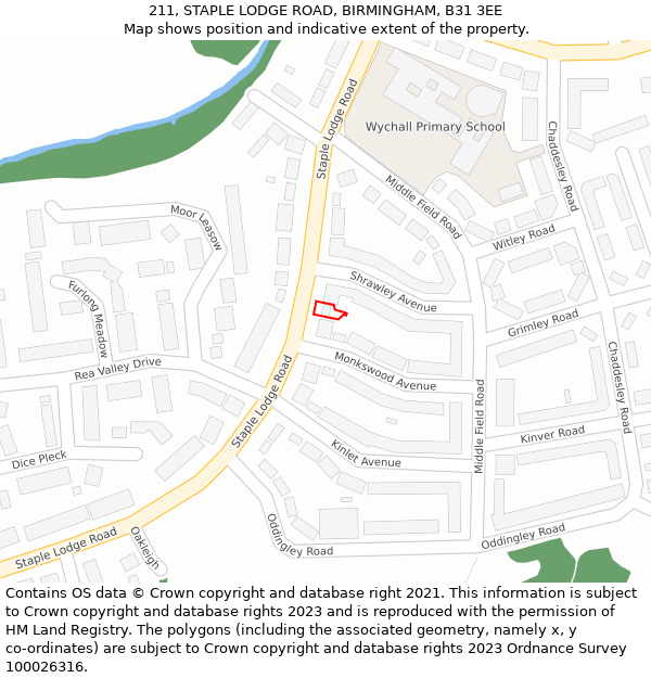 211, STAPLE LODGE ROAD, BIRMINGHAM, B31 3EE: Location map and indicative extent of plot