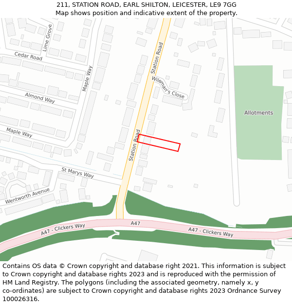 211, STATION ROAD, EARL SHILTON, LEICESTER, LE9 7GG: Location map and indicative extent of plot