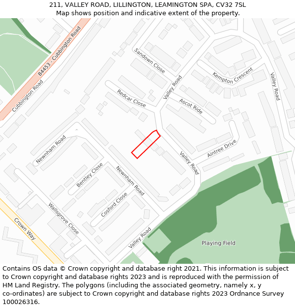 211, VALLEY ROAD, LILLINGTON, LEAMINGTON SPA, CV32 7SL: Location map and indicative extent of plot