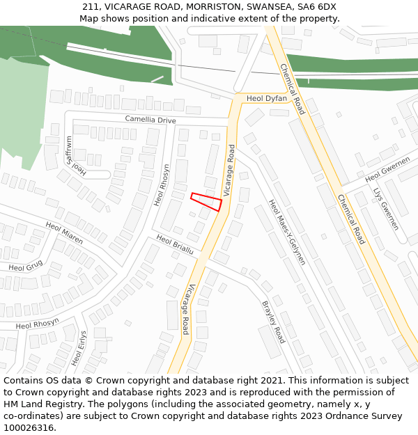 211, VICARAGE ROAD, MORRISTON, SWANSEA, SA6 6DX: Location map and indicative extent of plot