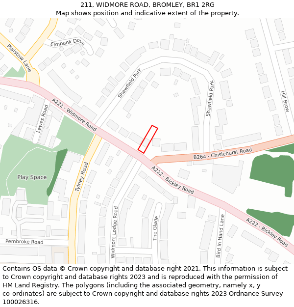 211, WIDMORE ROAD, BROMLEY, BR1 2RG: Location map and indicative extent of plot