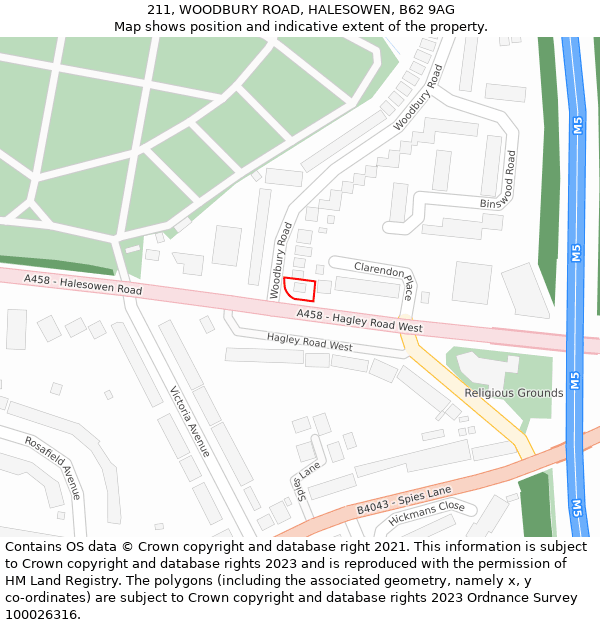 211, WOODBURY ROAD, HALESOWEN, B62 9AG: Location map and indicative extent of plot