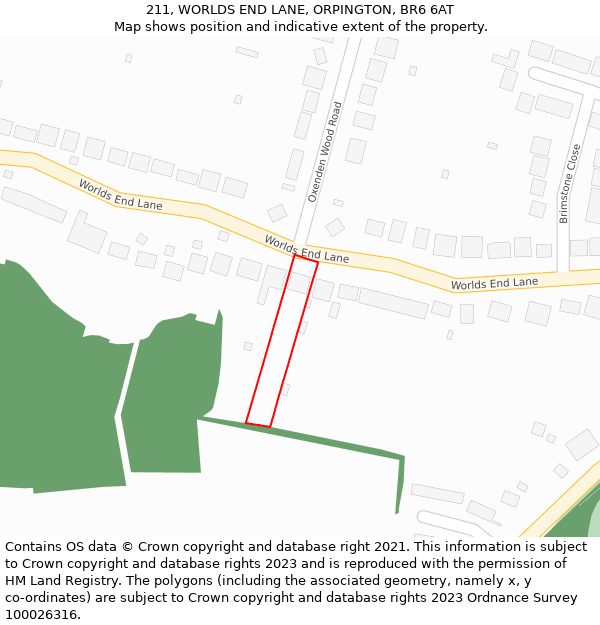 211, WORLDS END LANE, ORPINGTON, BR6 6AT: Location map and indicative extent of plot