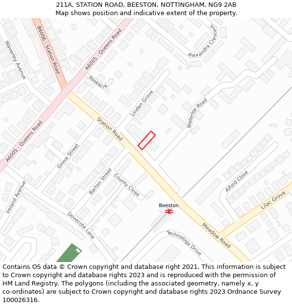 211A, STATION ROAD, BEESTON, NOTTINGHAM, NG9 2AB: Location map and indicative extent of plot