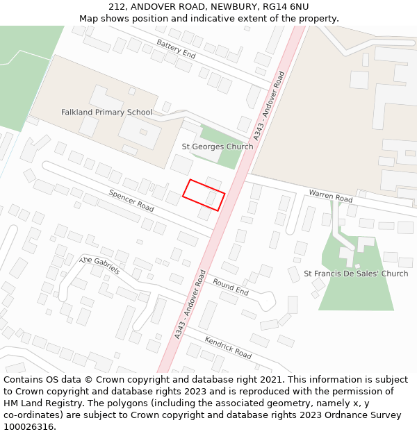212, ANDOVER ROAD, NEWBURY, RG14 6NU: Location map and indicative extent of plot