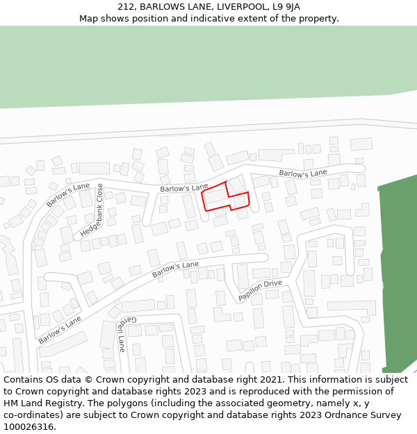 212, BARLOWS LANE, LIVERPOOL, L9 9JA: Location map and indicative extent of plot