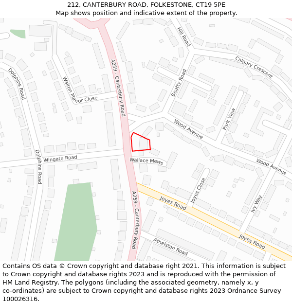 212, CANTERBURY ROAD, FOLKESTONE, CT19 5PE: Location map and indicative extent of plot