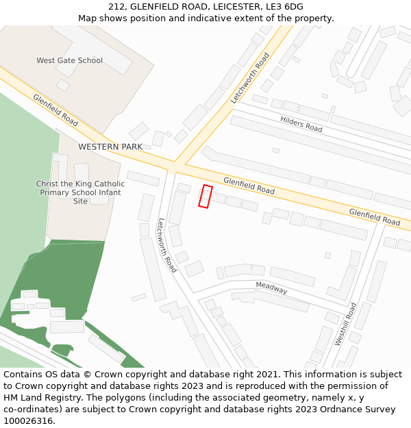212, GLENFIELD ROAD, LEICESTER, LE3 6DG: Location map and indicative extent of plot