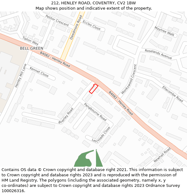 212, HENLEY ROAD, COVENTRY, CV2 1BW: Location map and indicative extent of plot