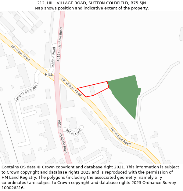 212, HILL VILLAGE ROAD, SUTTON COLDFIELD, B75 5JN: Location map and indicative extent of plot