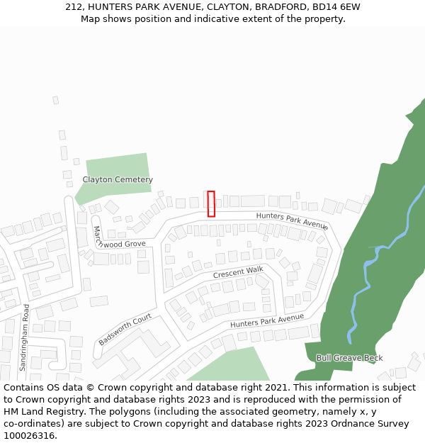 212, HUNTERS PARK AVENUE, CLAYTON, BRADFORD, BD14 6EW: Location map and indicative extent of plot
