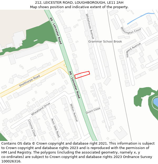 212, LEICESTER ROAD, LOUGHBOROUGH, LE11 2AH: Location map and indicative extent of plot
