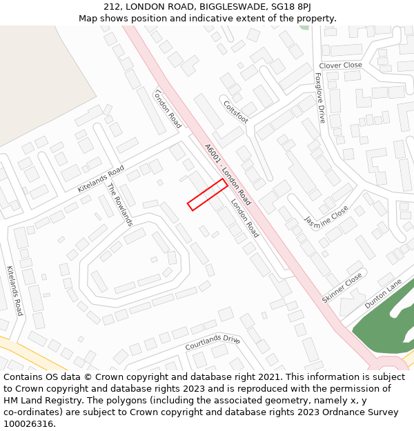 212, LONDON ROAD, BIGGLESWADE, SG18 8PJ: Location map and indicative extent of plot