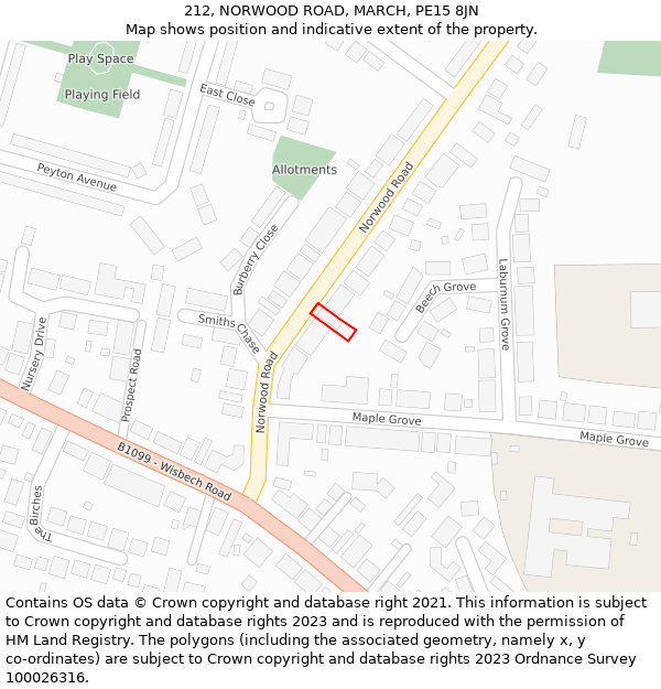 212, NORWOOD ROAD, MARCH, PE15 8JN: Location map and indicative extent of plot