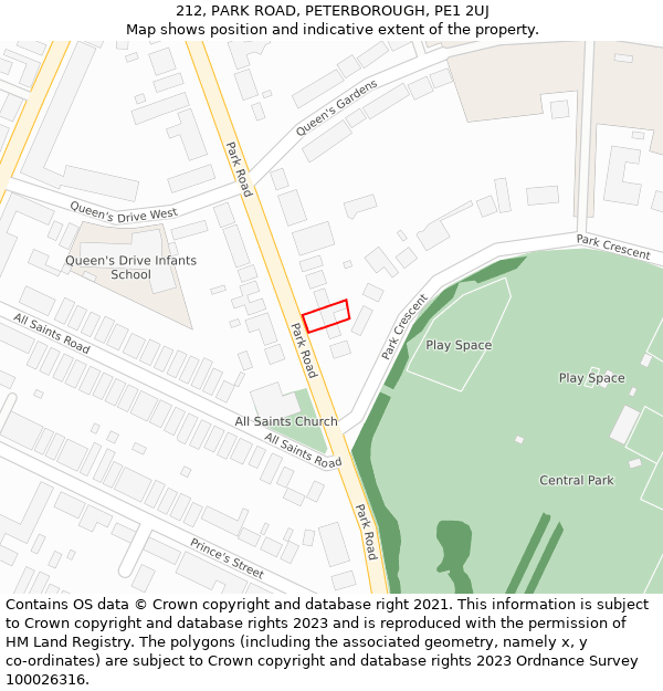 212, PARK ROAD, PETERBOROUGH, PE1 2UJ: Location map and indicative extent of plot