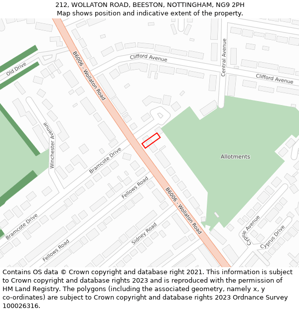 212, WOLLATON ROAD, BEESTON, NOTTINGHAM, NG9 2PH: Location map and indicative extent of plot