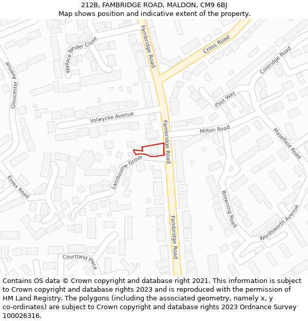 212B, FAMBRIDGE ROAD, MALDON, CM9 6BJ: Location map and indicative extent of plot