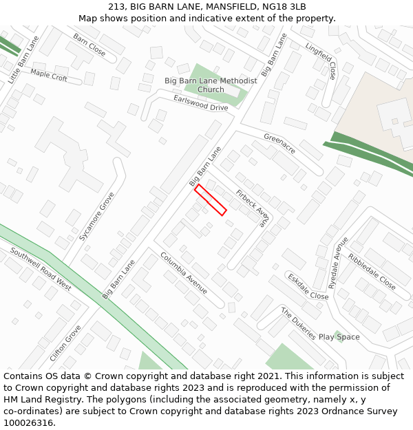 213, BIG BARN LANE, MANSFIELD, NG18 3LB: Location map and indicative extent of plot