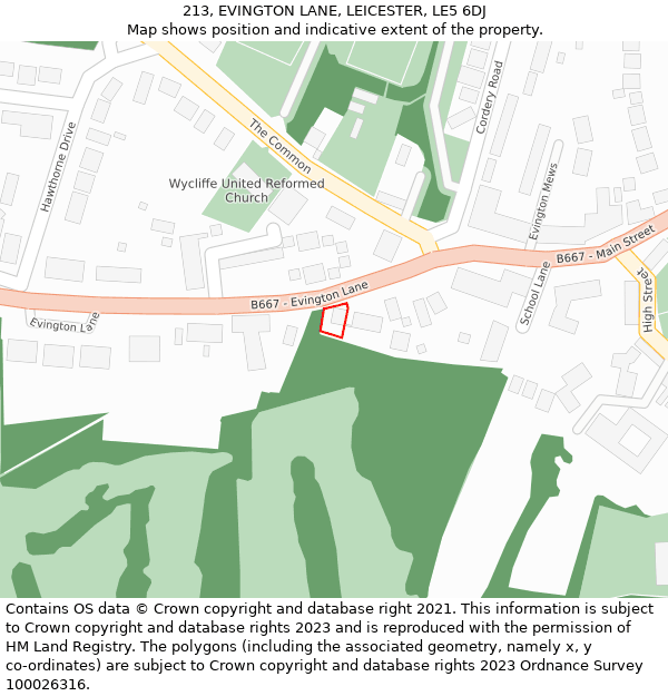 213, EVINGTON LANE, LEICESTER, LE5 6DJ: Location map and indicative extent of plot