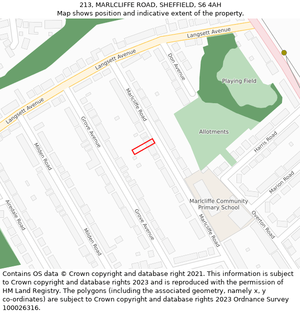 213, MARLCLIFFE ROAD, SHEFFIELD, S6 4AH: Location map and indicative extent of plot