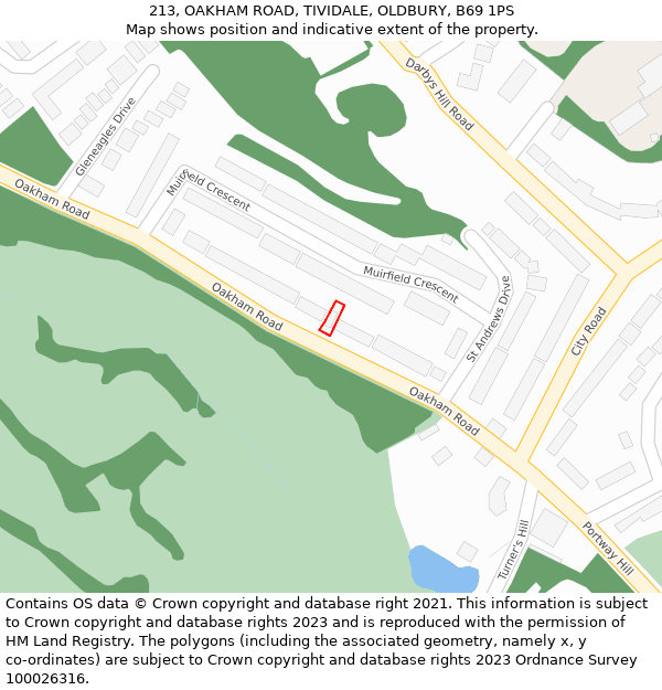 213, OAKHAM ROAD, TIVIDALE, OLDBURY, B69 1PS: Location map and indicative extent of plot