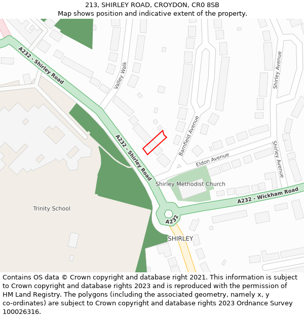 213, SHIRLEY ROAD, CROYDON, CR0 8SB: Location map and indicative extent of plot