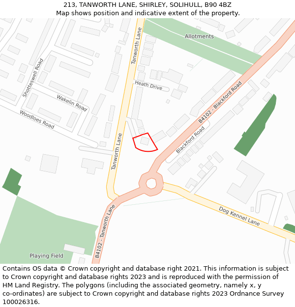 213, TANWORTH LANE, SHIRLEY, SOLIHULL, B90 4BZ: Location map and indicative extent of plot