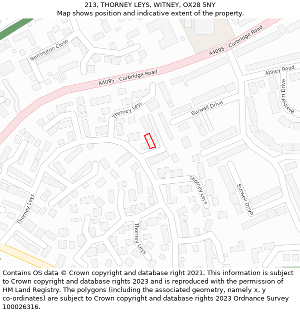 213, THORNEY LEYS, WITNEY, OX28 5NY: Location map and indicative extent of plot