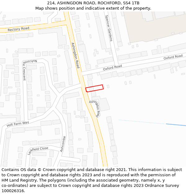 214, ASHINGDON ROAD, ROCHFORD, SS4 1TB: Location map and indicative extent of plot