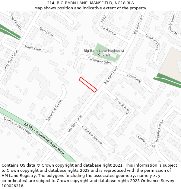 214, BIG BARN LANE, MANSFIELD, NG18 3LA: Location map and indicative extent of plot