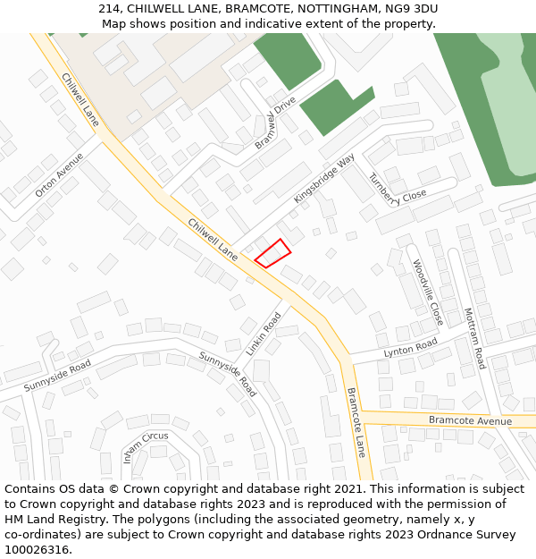 214, CHILWELL LANE, BRAMCOTE, NOTTINGHAM, NG9 3DU: Location map and indicative extent of plot