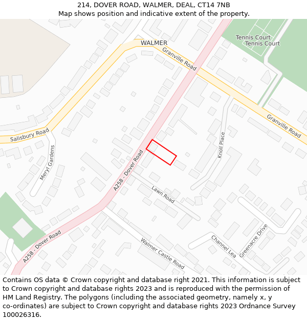 214, DOVER ROAD, WALMER, DEAL, CT14 7NB: Location map and indicative extent of plot