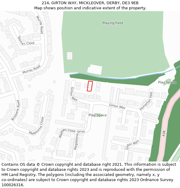 214, GIRTON WAY, MICKLEOVER, DERBY, DE3 9EB: Location map and indicative extent of plot