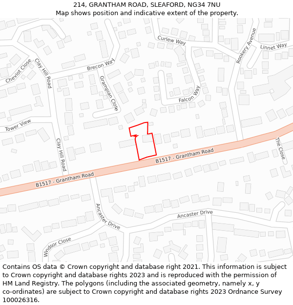 214, GRANTHAM ROAD, SLEAFORD, NG34 7NU: Location map and indicative extent of plot