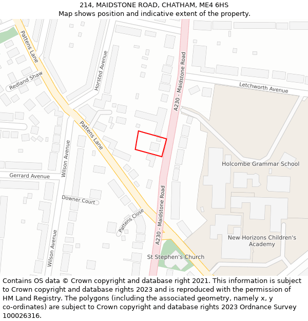 214, MAIDSTONE ROAD, CHATHAM, ME4 6HS: Location map and indicative extent of plot