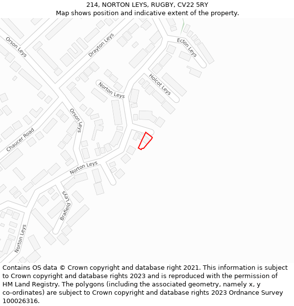 214, NORTON LEYS, RUGBY, CV22 5RY: Location map and indicative extent of plot