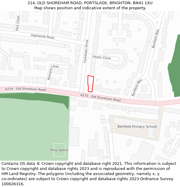 214, OLD SHOREHAM ROAD, PORTSLADE, BRIGHTON, BN41 1XU: Location map and indicative extent of plot