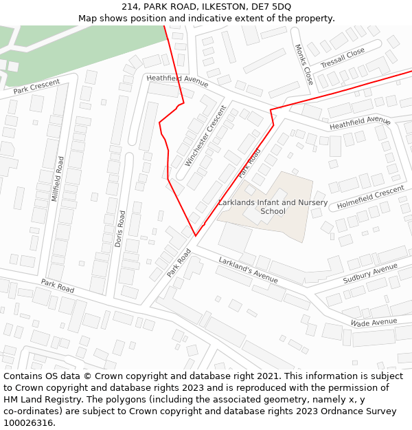 214, PARK ROAD, ILKESTON, DE7 5DQ: Location map and indicative extent of plot