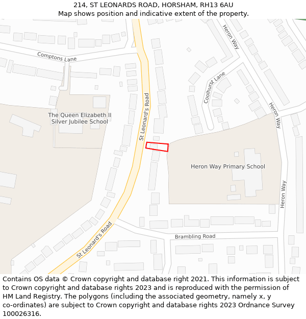 214, ST LEONARDS ROAD, HORSHAM, RH13 6AU: Location map and indicative extent of plot