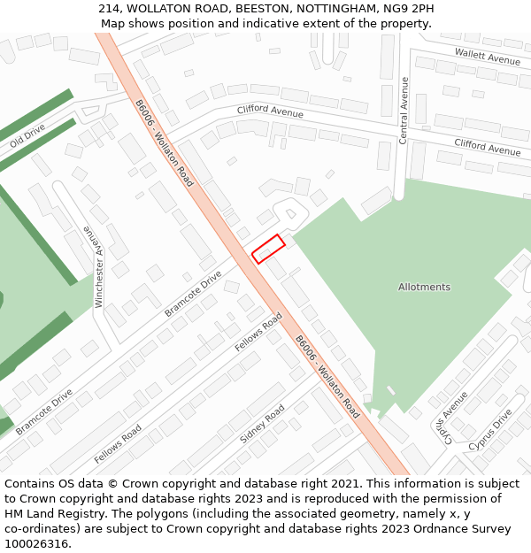 214, WOLLATON ROAD, BEESTON, NOTTINGHAM, NG9 2PH: Location map and indicative extent of plot