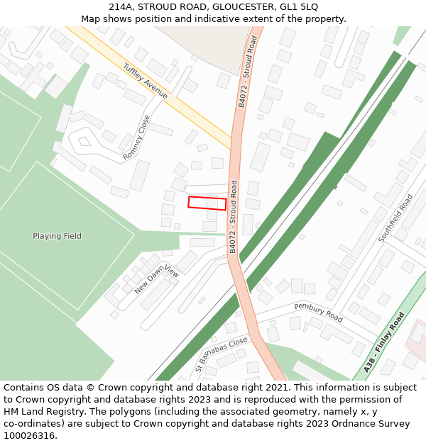 214A, STROUD ROAD, GLOUCESTER, GL1 5LQ: Location map and indicative extent of plot