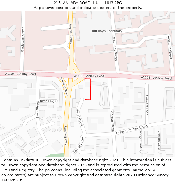 215, ANLABY ROAD, HULL, HU3 2PG: Location map and indicative extent of plot