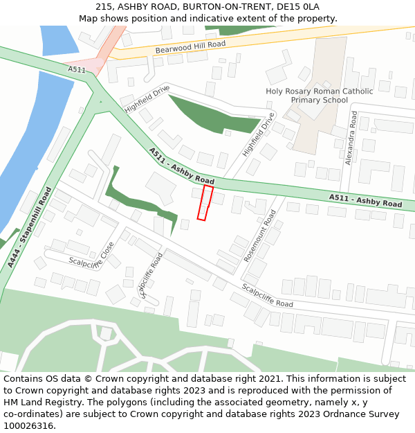 215, ASHBY ROAD, BURTON-ON-TRENT, DE15 0LA: Location map and indicative extent of plot