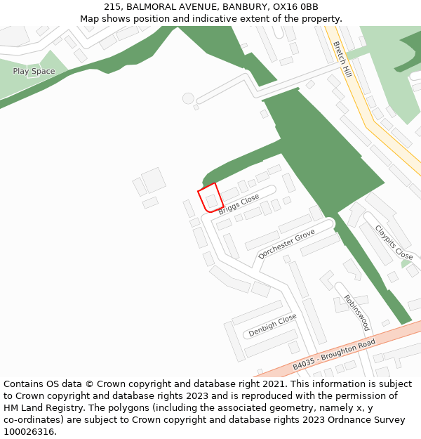 215, BALMORAL AVENUE, BANBURY, OX16 0BB: Location map and indicative extent of plot